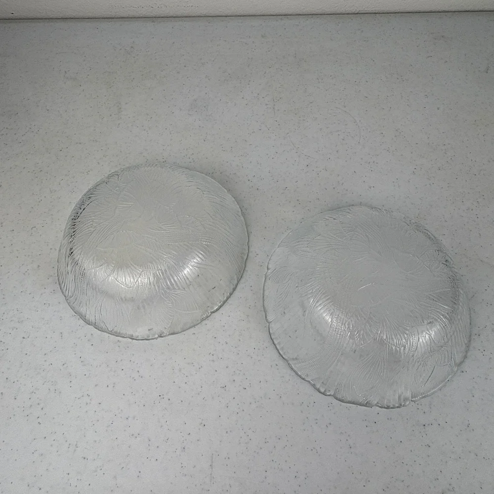 Set of 2  France‎ Canterbury Crocus Clear Glass Bowls Textured Floral Scalloped